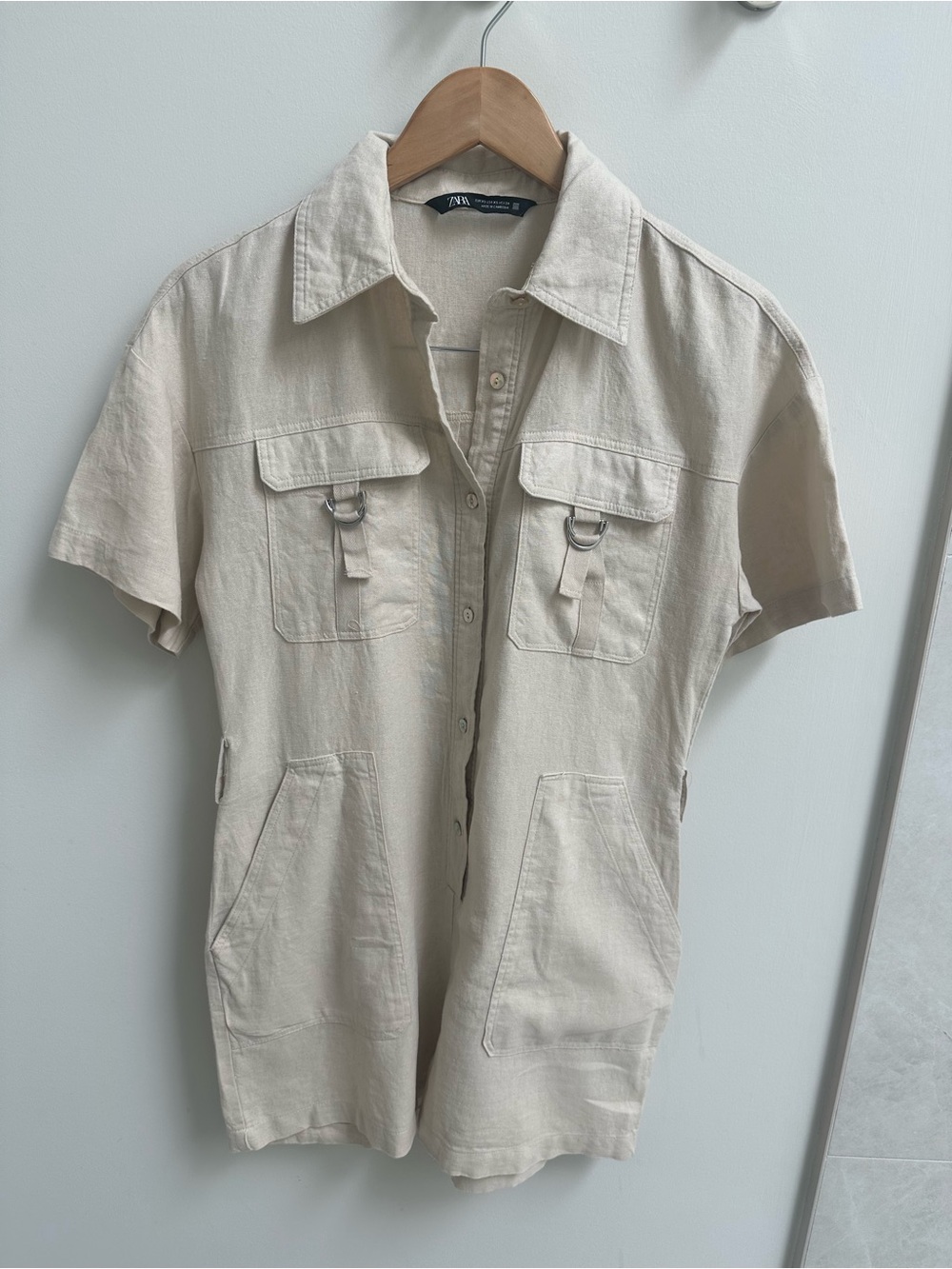 Zara Beige Light Linen Breathable Short-Sleeve Jumper